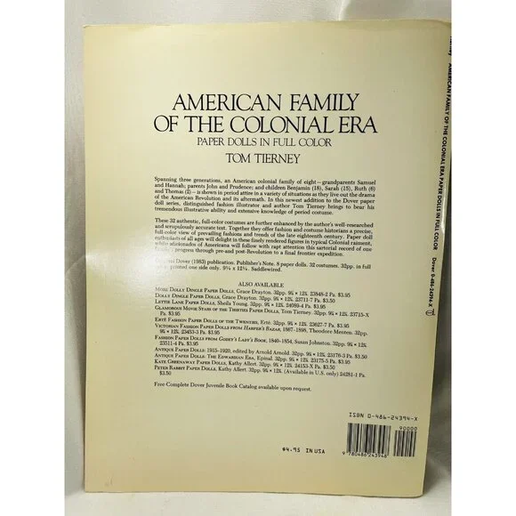 American Family of the Colonial Era  Kids Paper Dolls Tom Tierney UNCUT Vintage - Picture 3 of 12